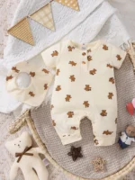 Newborn Baby Boy Bear Print Jumpsuit & Bib