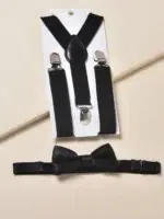 Toddler Boys Solid Color Suspender Belt With Bow Tie