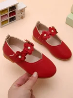 Toddler Girls Fashion Floral Leather Walking Shoes - Image 3